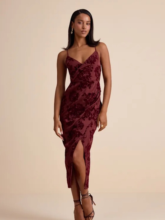 Lulus Dresses & Skirts - Lulu's Burgundy Floral Burnout Slip Midi Dress